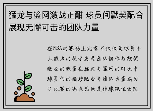 猛龙与篮网激战正酣 球员间默契配合展现无懈可击的团队力量