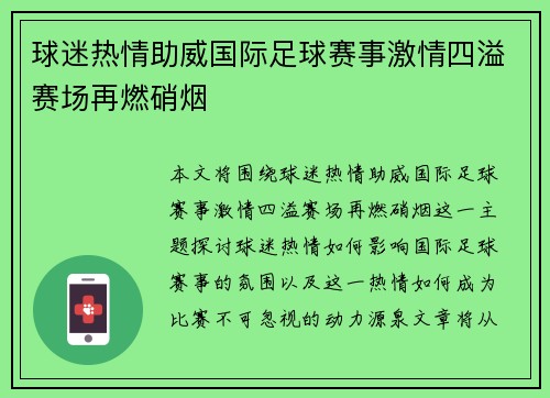 球迷热情助威国际足球赛事激情四溢赛场再燃硝烟