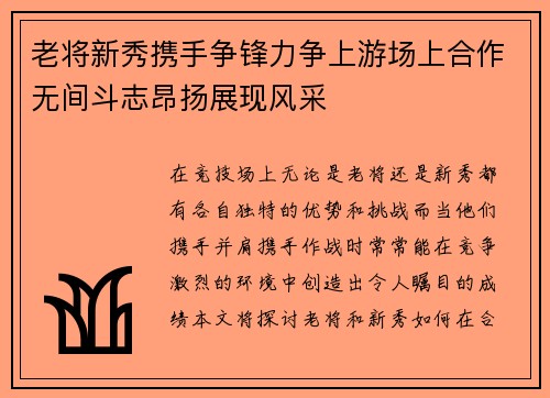 老将新秀携手争锋力争上游场上合作无间斗志昂扬展现风采